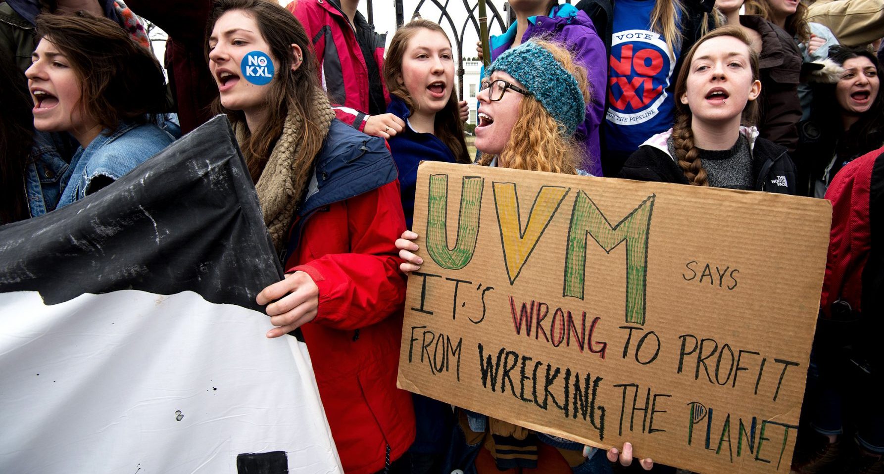 Students protesting against the proposed Keystone XL pipeline chant slogans in front of the White House in Washington,DC on March 2, 2014. tudents from around the country gathered to oppose the tar sands oil pipeline from Canada, which they say is dangerous for the environment. US Secretary of State John Kerry is set to announce in the coming months whether the proposed $5.4 billion oil pipeline serves the national interest and will be constructed following years of confrontation between environmentalists and the oil industry. AFP PHOTO/Nicholas KAMM (Photo credit should read NICHOLAS KAMM/AFP/Getty Images)